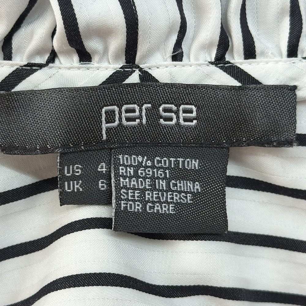 Per Se Women's Black & White Stripe Ruffle Trim Wrap Blouse - Picture 5 of 5